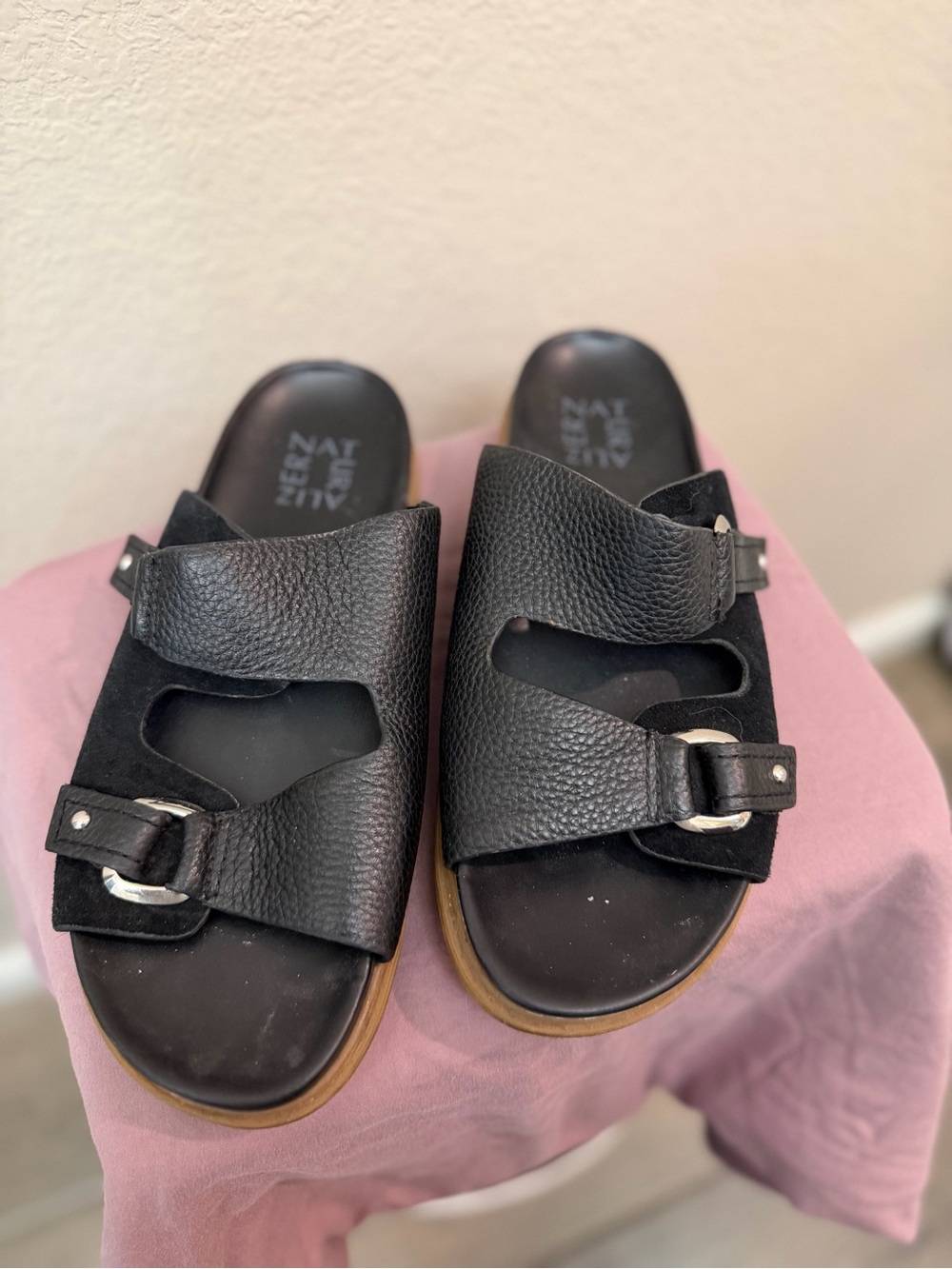 Naturalizer Black Slide Sandals with Buckle Detail